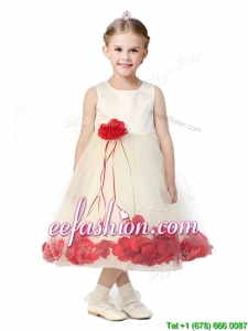 Best Scoop Mini Quinceanera Dresses with Red Hand Made Flowers