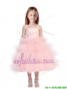 Discount Spaghetti Straps Beading and Ruffled Layers Mini Quinceanera Dresses in Pink