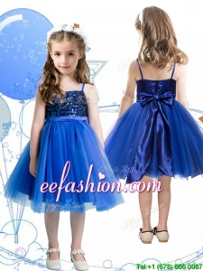 Fashionable Spaghetti Straps Royal Blue Mini Quinceanera Dresses with Sashes and Sequins
