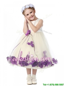 Gorgeous Scoop Mini Quinceanera Dresses with Purple Hand Made Flowers and Appliques
