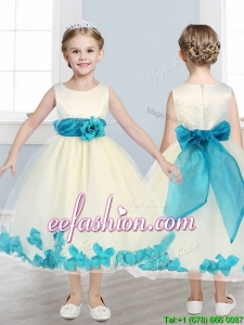 Lovely Scoop Mini Quinceanera Dresses with Teal Hand Made Flowers