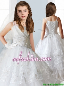 Luxurious White Spaghetti Straps Mini Quinceanera Dresses with Appliques and Ruffled Layers
