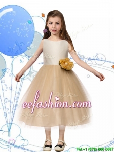 New Scoop Champagne Mini Quinceanera Dresses with Hand Made Flowers and Bowknot