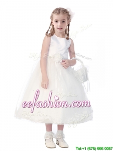 New Style Scoop Hand Made Flowers and Appliques Mini Quinceanera Dresses in White