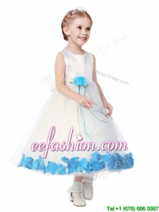 Perfect Scoop Mini Quinceanera Dresses with Aqua Blue Hand Made Flowers