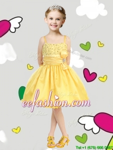 Perfect Spaghetti Straps Belt and Sequins Mini Quinceanera Dresses in Yellow