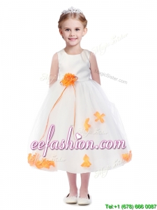 Popular Scoop Mini Quinceanera Dresses with Orange Red Hand Made Flowers