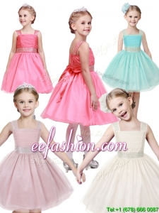 Popular Straps Tulle Mini Quinceanera Dresses with Bowknot and Beading