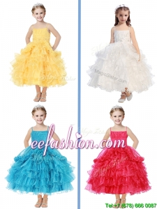 Romantic Spaghetti Straps Mini Quinceanera Dresses with Beading and Ruffled Layers