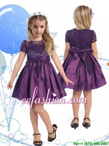 See Through Scoop Purple Mini Quinceanera Dresses with Lace and Belt