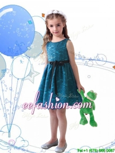 Wonderful Laced and Sashed Scoop Mini Quinceanera Dresses in Teal