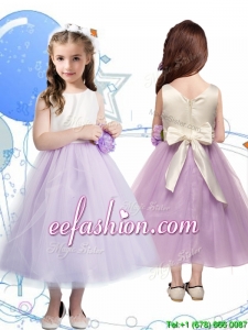 Wonderful Scoop Mini Quinceanera Dresses with Hand Made Flowers and Bowknot