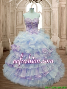 Elegant Big Puffy Ruffled Layers and Appliques Quinceanera Dress in Organza