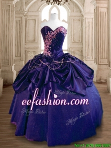 Popular Beaded and Ruffled Taffeta Sweet 16 Dress in Purple