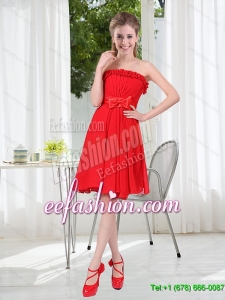 2016 New Style Ruching Strapless Bowknot Dama Dress in Red