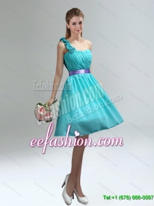 Beautiful 2015 Fall One Shoulder Ruches Teal Dama Dresses with Belt