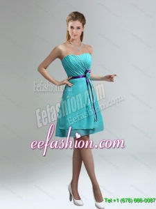 New Style 2015 Blue And Purple Sweetheart Dama Dresses with Ruches