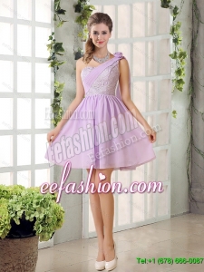 2015 Summer Elegant Lilace One Shoulder A line Dama Dresses with Rushing