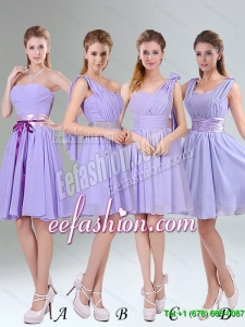 2015 Summer New Style Lavender Princess Mini Length Dama Dresses with Ruching