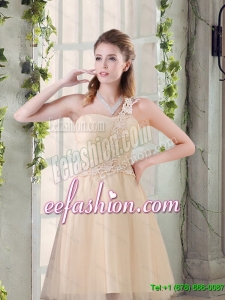 2015 Summer Perfect A Line Appliques Dama Dress with One Shoulder