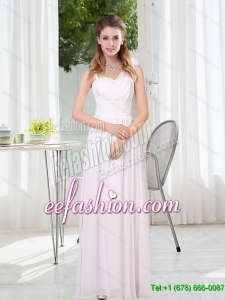 2015 Summer Pretty White Empire Ruching Dama Dresses with Asymmetrical
