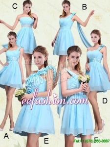 2015 Summer Ruching Chiffon Aqua Blue Luxurious Dama Dresses with Mini Length