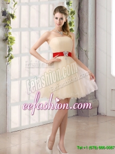 A Line Belt Strapless New Style Dama Dresses with Mini Length