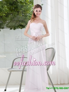 Beautiful Ruching and Belt Sweetheart Empire White 2015 Summer Dama Dresses