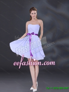 Elegant Ruching and Belt Chiffon 2015 Dama Dresses in Lavender