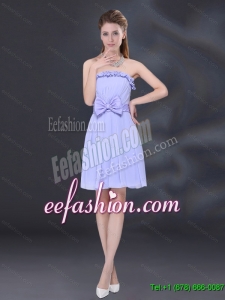 Lavender A Line Strapless New Style Dama Dresses with Bowknot