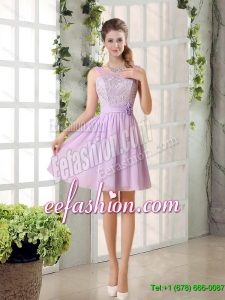 Perfect 2015 Summer Dama Dresses Ruching with Hand Made Flower in Lilac