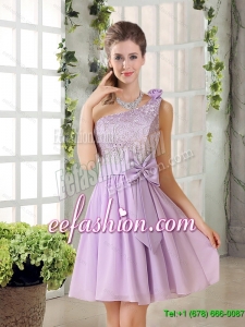 Pretty One Shoulder Lilac Dama Dresses with Bowknot for 2015 Summer