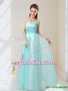 2015 Fall Beautiful One Shoulder Floor Length Prom Dresses with Appliques