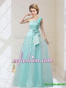 2015 New Style One Shoulder Bridesmaid Dresses with Hand Made Flowers and Bowknot
