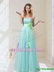 2015 Summer Empire Strapless Best Selling Prom Dresses with Hand Made Flowers