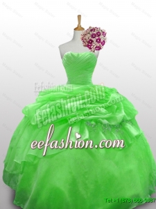 2016 Summer Perfect Strapless Beading Quinceanera Gowns in Spring Green
