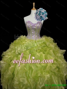 Luxurious 2015 Winter Ball Gown Sweet 16 Dresses with Sequins and Ruffles in Yellow Green