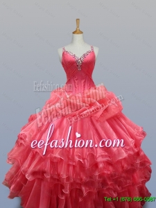 New Style Beading and Ruffled Layers Straps Quinceanera Dresses for 2015