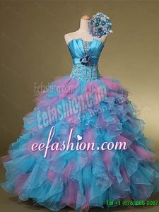New Style Multi Color Hand Made Flowers and Beaded Quinceanera Dresses for 2015 Summer