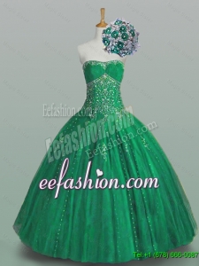 Perfect 2015 Fall Ball Gown Beaded Green Sweet 16 Dresses with Appliques