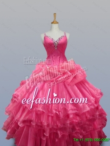 2015 Fall Elegant Straps Quinceanera Dresses with Beading in Organza