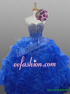2015 Fall Elegant Sweetheart Quinceanera Dresses with Beading and Rolling Flowers