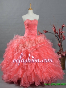 2015 Winter New Style Sweetheart Beading Watermelon Quinceanera Dresses