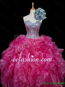2015 Winter Perfect Sweetheart Hot Pink Quinceanera Dresses with Sequins and Ruffles