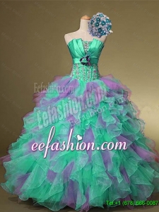 Pretty 2016 Summer Strapless Quinceanera Dresses with Beading and Ruffles