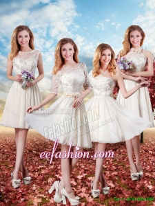 2016 Elegant Short Bridesmaid Dresses with Lace in Champagne