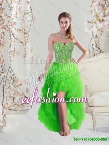 2016 Inexpensive High Low Sweetheart Spring Green Prom Dresses with Beading