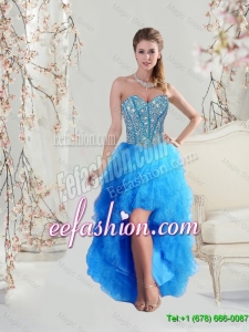 2016 Sophisticated High Low Sweetheart and Beaded Teal Elegant Prom Dresses