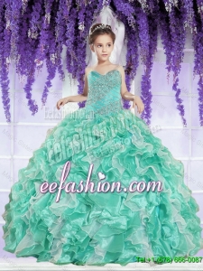 2016 Fall New Style Ruffles and Beaded Decorate Little Girl Pageant Dress in Apple Green