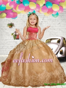 2016 Spring Pretty Gold Embroidery Little Girl Pageant Dress with Ruffles
